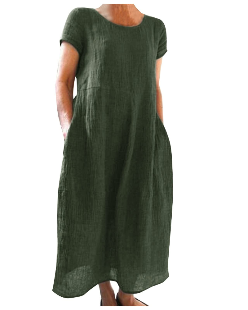 Reich Summer Dress for Women – Long Cotton Linen Dress, Short Sleeves & Relaxed Style
