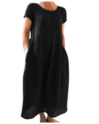 Reich Summer Dress for Women – Long Cotton Linen Dress, Short Sleeves & Relaxed Style