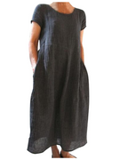 Reich Summer Dress for Women – Long Cotton Linen Dress, Short Sleeves & Relaxed Style