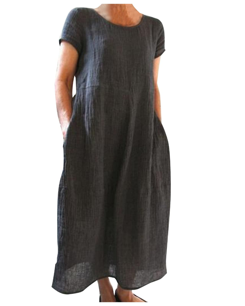 Reich Summer Dress for Women – Long Cotton Linen Dress, Short Sleeves & Relaxed Style