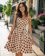 Rosie Dress for Women – Vintage Polka Dot Midi Dress, Sleeveless V-Neck, High Waist, Rockabilly Chic