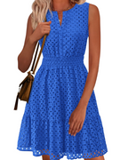 Clarisse Dress for Women – Summer A-Line Dress, Sleeveless V-Neck, Eyelet Embroidery, Elastic Waist