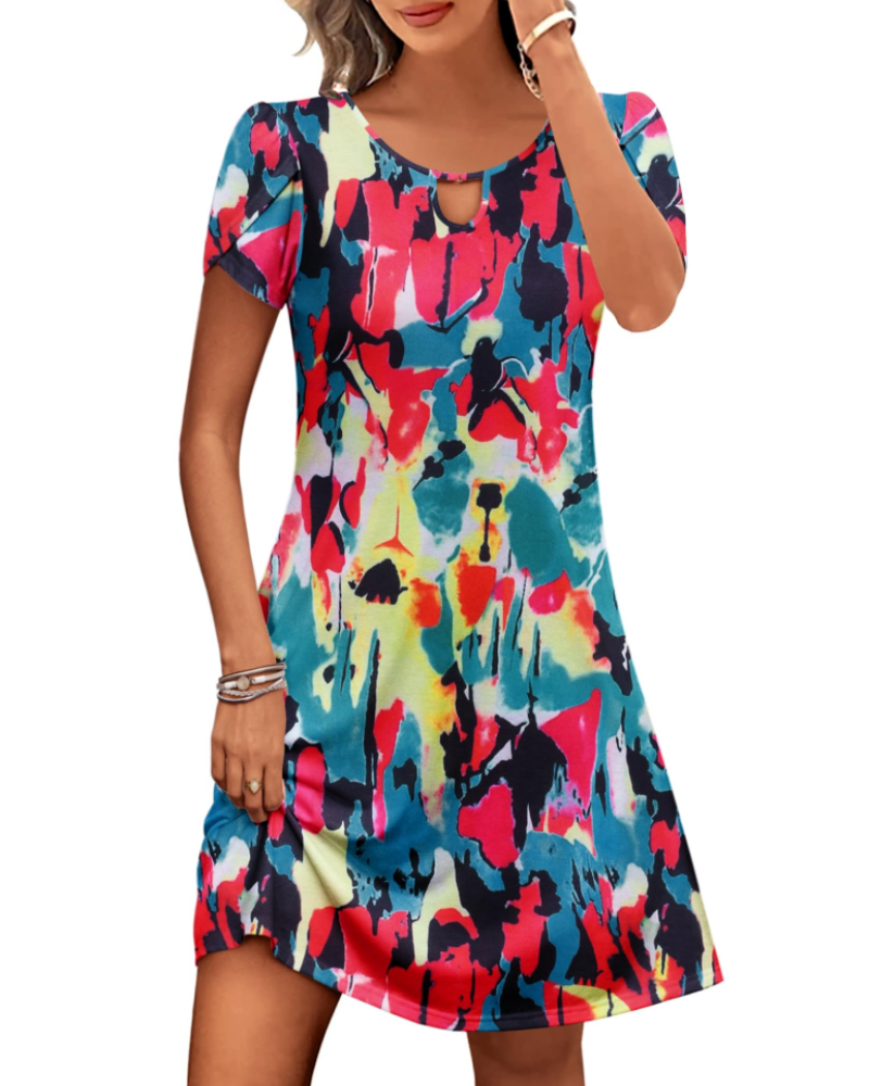Sendre Dress for Women – Floral T-Shirt Dress, Flowy A-Line with Pockets, Casual Summer