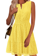 Clarisse Dress for Women – Summer A-Line Dress, Sleeveless V-Neck, Eyelet Embroidery, Elastic Waist