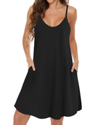Lina Dress for Women – Summer Dress with Thin Straps, V-Neck, Flowy Cut with Pockets, Boho Style