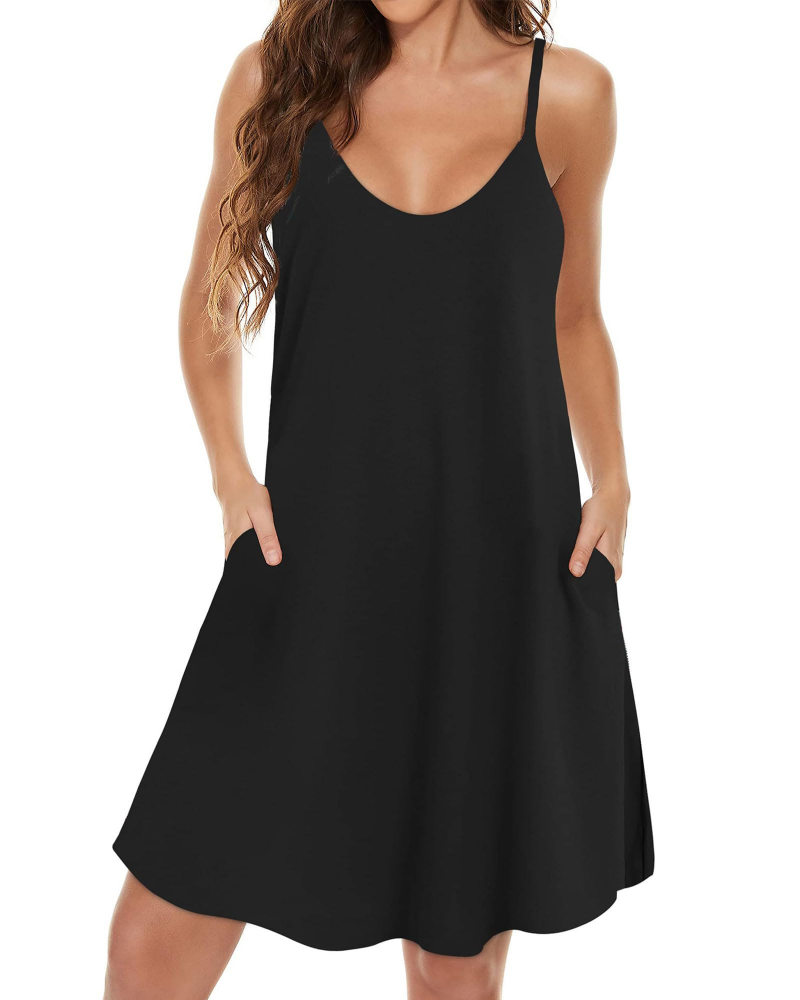 Lina Dress for Women – Summer Dress with Thin Straps, V-Neck, Flowy Cut with Pockets, Boho Style