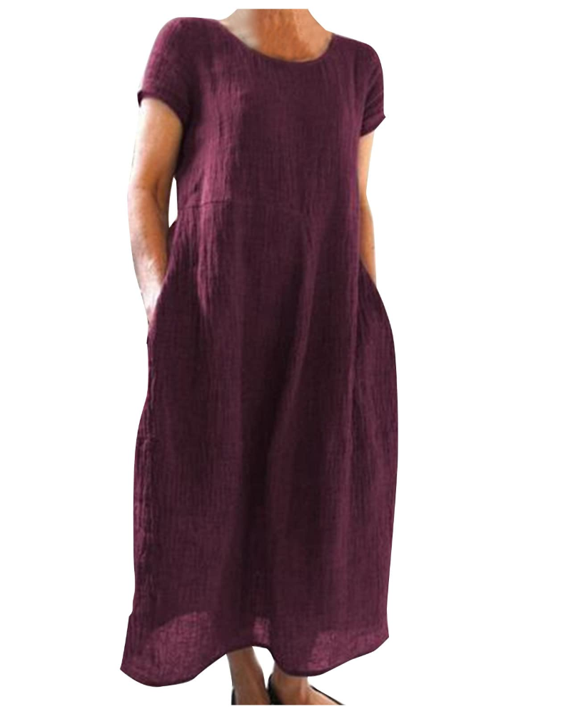 Reich Summer Dress for Women – Long Cotton Linen Dress, Short Sleeves & Relaxed Style
