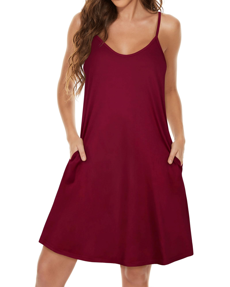 Lina Dress for Women – Summer Dress with Thin Straps, V-Neck, Flowy Cut with Pockets, Boho Style