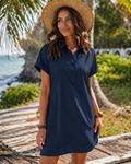 Raine Shirt Dress for Women – Linen Cotton Mid-Length Dress, Buttoned V-Neck with Pockets, Casual Chic Summer