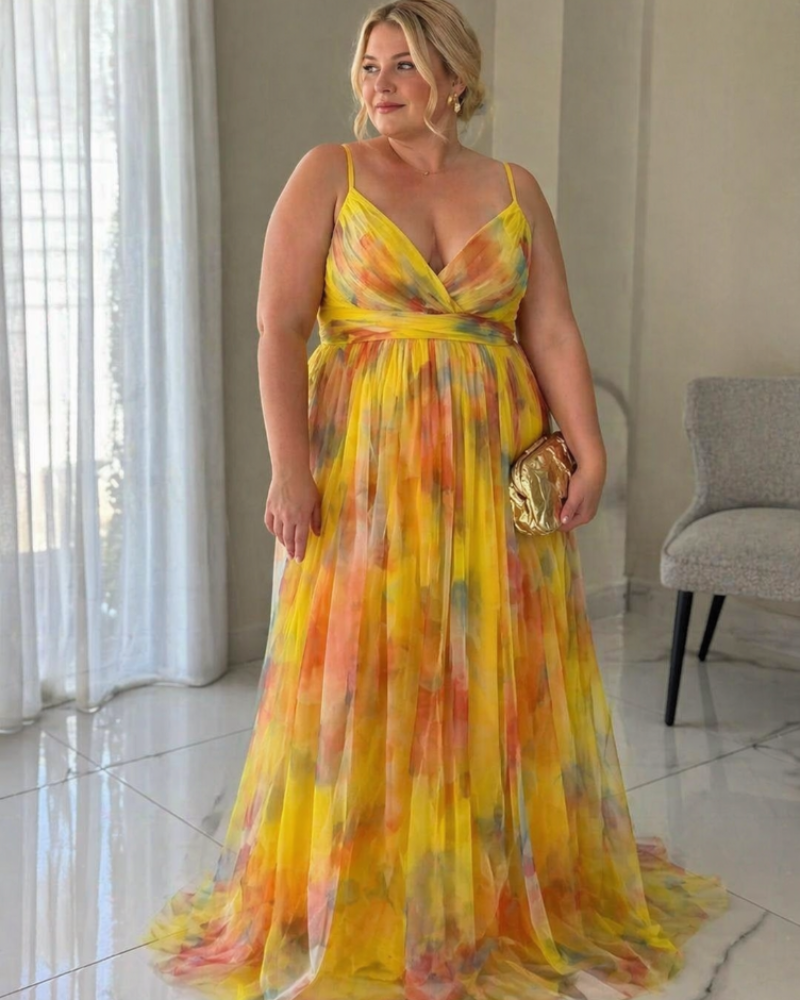 Bellarose Curvy Plus Size Dress for Women – Long Floral Summer Dress, Adjustable Flowy Cut