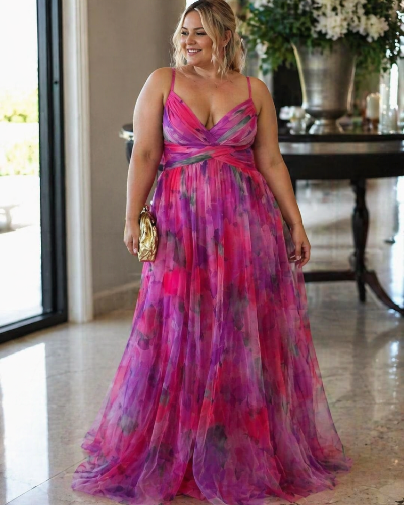 Bellarose Curvy Plus Size Dress for Women – Long Floral Summer Dress, Adjustable Flowy Cut