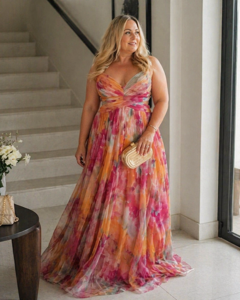 Bellarose Curvy Plus Size Dress for Women – Long Floral Summer Dress, Adjustable Flowy Cut