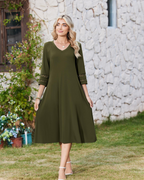 Rummi Dress for Women – V-Neck, 3/4 Lace Sleeves & A-Line Midi Cut with Pockets