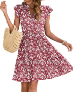 Eula Dress for Women – V-Neck, Flutter Sleeves & Elastic Waist with Pockets, Mini, Summer