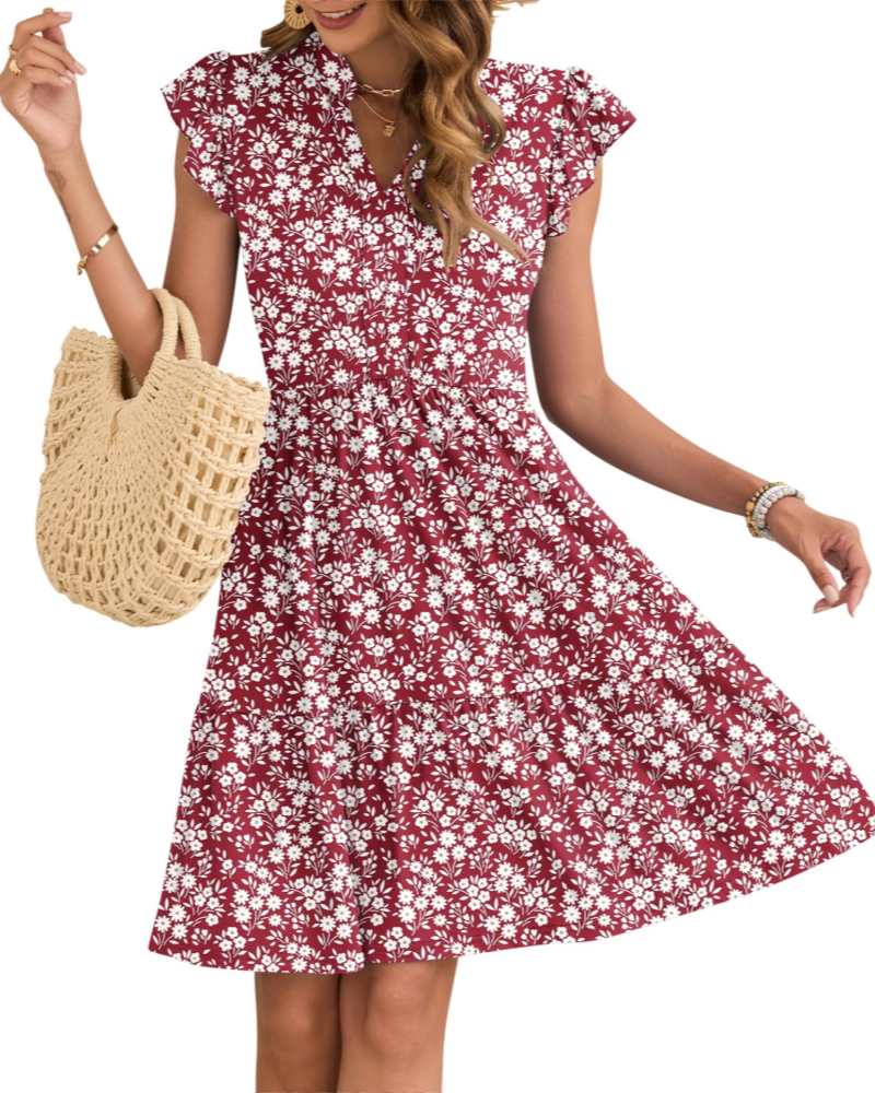 Eula Dress for Women – V-Neck, Flutter Sleeves & Elastic Waist with Pockets, Mini, Summer