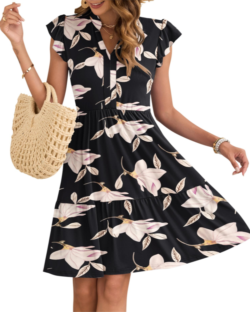 Eula Dress for Women – V-Neck, Flutter Sleeves & Elastic Waist with Pockets, Mini, Summer