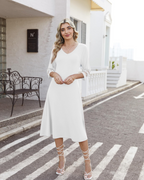 Rummi Dress for Women – V-Neck, 3/4 Lace Sleeves & A-Line Midi Cut with Pockets