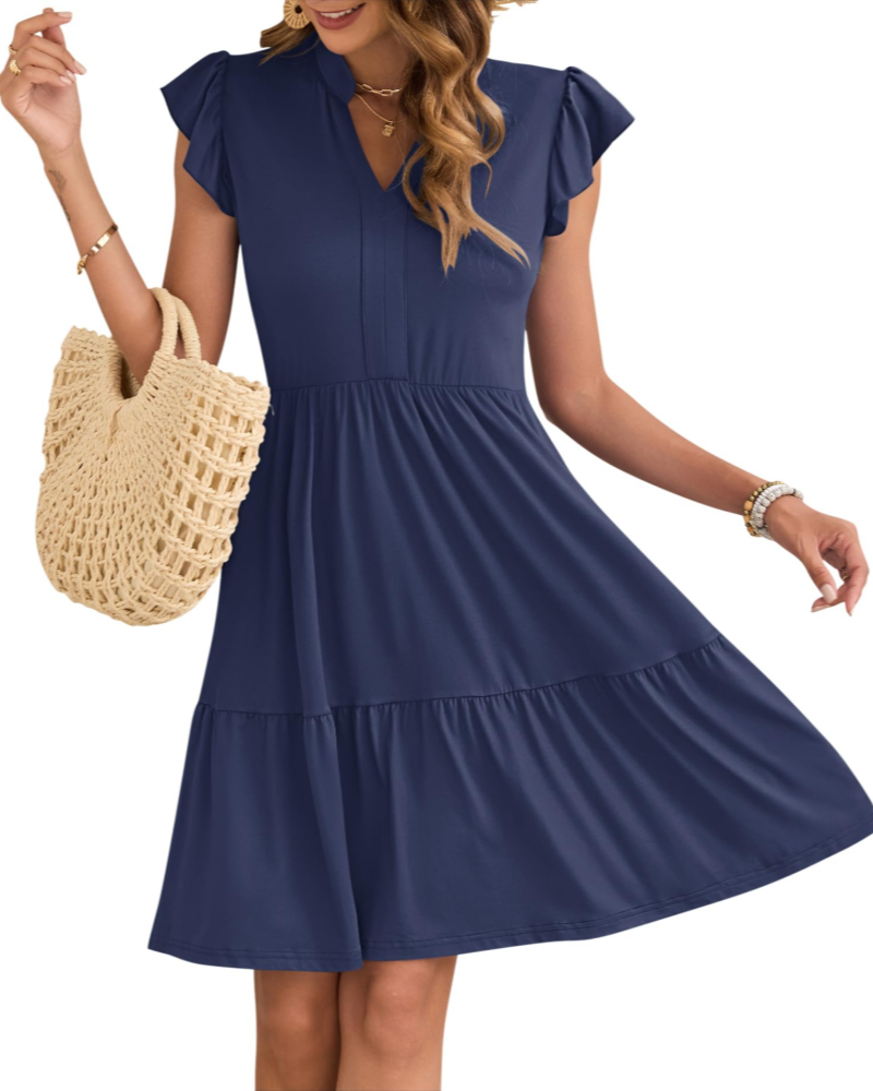 Eula Dress for Women – V-Neck, Flutter Sleeves & Elastic Waist with Pockets, Mini, Summer