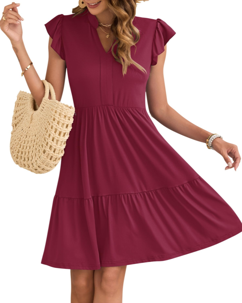 Eula Dress for Women – V-Neck, Flutter Sleeves & Elastic Waist with Pockets, Mini, Summer