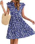 Eula Dress for Women – V-Neck, Flutter Sleeves & Elastic Waist with Pockets, Mini, Summer