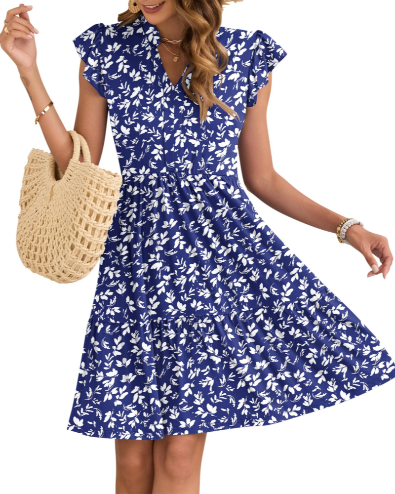 Eula Dress for Women – V-Neck, Flutter Sleeves & Elastic Waist with Pockets, Mini, Summer