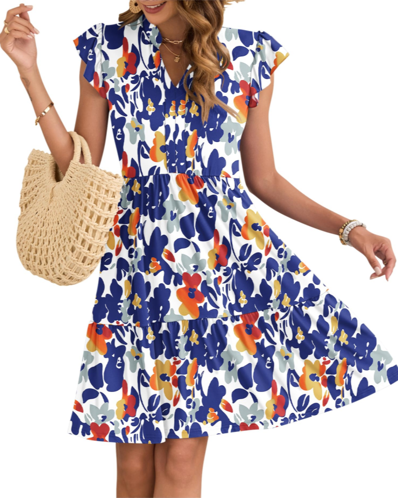 Eula Dress for Women – V-Neck, Flutter Sleeves & Elastic Waist with Pockets, Mini, Summer