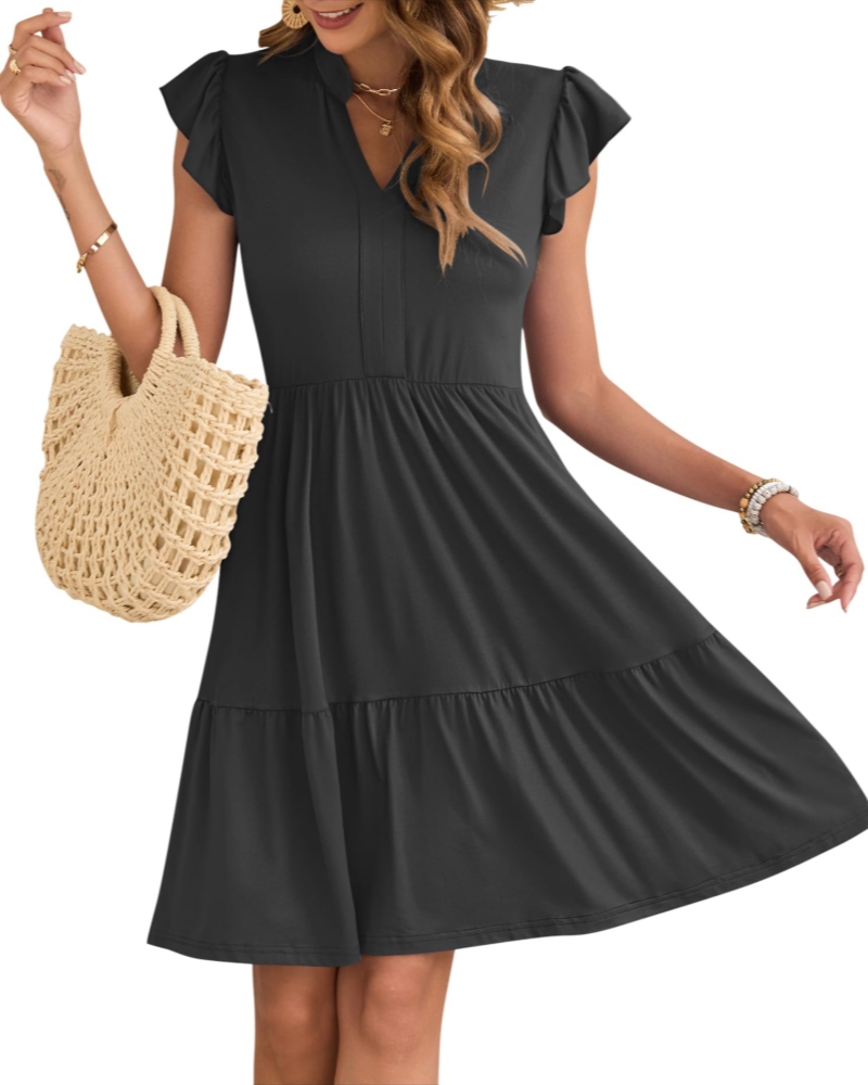 Eula Dress for Women – V-Neck, Flutter Sleeves & Elastic Waist with Pockets, Mini, Summer