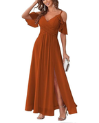Georgia Long Dress for Women – Off-Shoulder Chiffon, V-Neck & Elegant A-Line Cut
