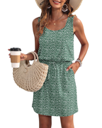 Fiorielle Dress for Women – Sleeveless Round Neck, Adjustable Waist & Pockets, Flowy Summer Cut