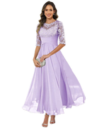 Olanthe Evening Dress for Women – Lace & Chiffon, 3/4 Sleeves & Elegant A-Line Cut