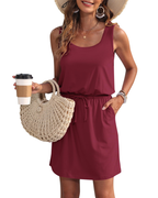 Fiorielle Dress for Women – Sleeveless Round Neck, Adjustable Waist & Pockets, Flowy Summer Cut