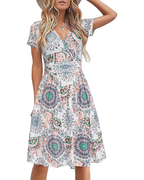 Genesis Dress for Women – Floral Print, Crossover V-Neck & Pockets, Elegant A-Line Cut