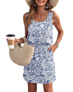 Fiorielle Dress for Women – Sleeveless Round Neck, Adjustable Waist & Pockets, Flowy Summer Cut