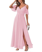 Georgia Long Dress for Women – Off-Shoulder Chiffon, V-Neck & Elegant A-Line Cut