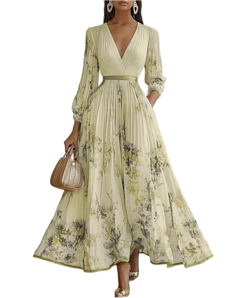 Gemma Long Dress for Women – V-Neck, Long Sleeves & Elegant Flowy Cut, Spring