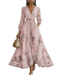 Gemma Long Dress for Women – V-Neck, Long Sleeves & Elegant Flowy Cut, Spring