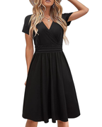 Genesis Dress for Women – Floral Print, Crossover V-Neck & Pockets, Elegant A-Line Cut