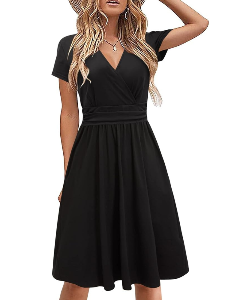 Genesis Dress for Women – Floral Print, Crossover V-Neck & Pockets, Elegant A-Line Cut