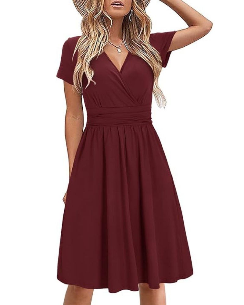 Genesis Dress for Women – Floral Print, Crossover V-Neck & Pockets, Elegant A-Line Cut