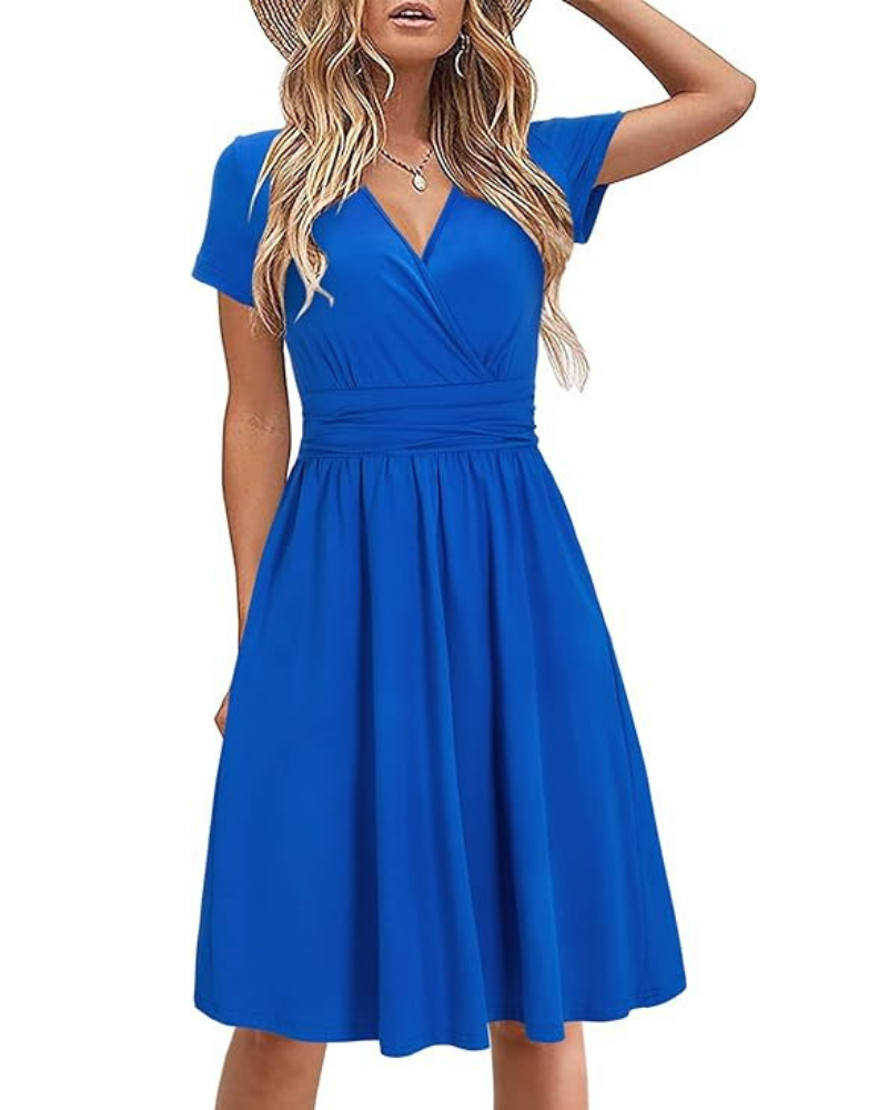 Genesis Dress for Women – Floral Print, Crossover V-Neck & Pockets, Elegant A-Line Cut