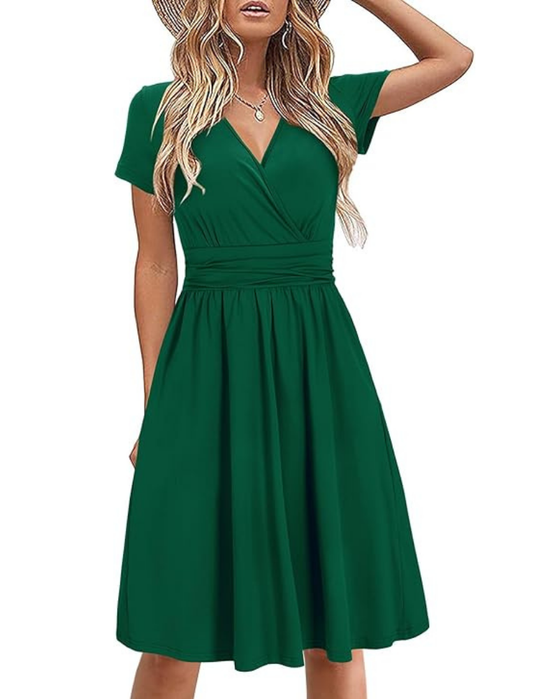 Genesis Dress for Women – Floral Print, Crossover V-Neck & Pockets, Elegant A-Line Cut