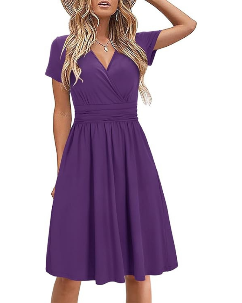 Genesis Dress for Women – Floral Print, Crossover V-Neck & Pockets, Elegant A-Line Cut