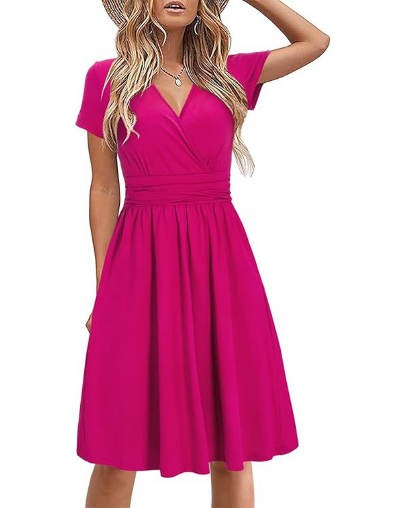 Genesis Dress for Women – Floral Print, Crossover V-Neck & Pockets, Elegant A-Line Cut