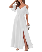 Georgia Long Dress for Women – Off-Shoulder Chiffon, V-Neck & Elegant A-Line Cut