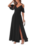 Georgia Long Dress for Women – Off-Shoulder Chiffon, V-Neck & Elegant A-Line Cut