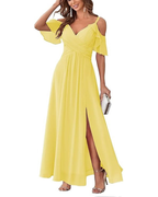 Georgia Long Dress for Women – Off-Shoulder Chiffon, V-Neck & Elegant A-Line Cut