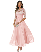 Olanthe Evening Dress for Women – Lace & Chiffon, 3/4 Sleeves & Elegant A-Line Cut