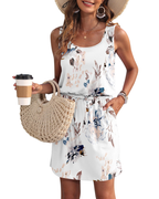 Fiorielle Dress for Women – Sleeveless Round Neck, Adjustable Waist & Pockets, Flowy Summer Cut