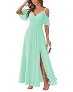 Georgia Long Dress for Women – Off-Shoulder Chiffon, V-Neck & Elegant A-Line Cut