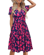 Genesis Dress for Women – Floral Print, Crossover V-Neck & Pockets, Elegant A-Line Cut